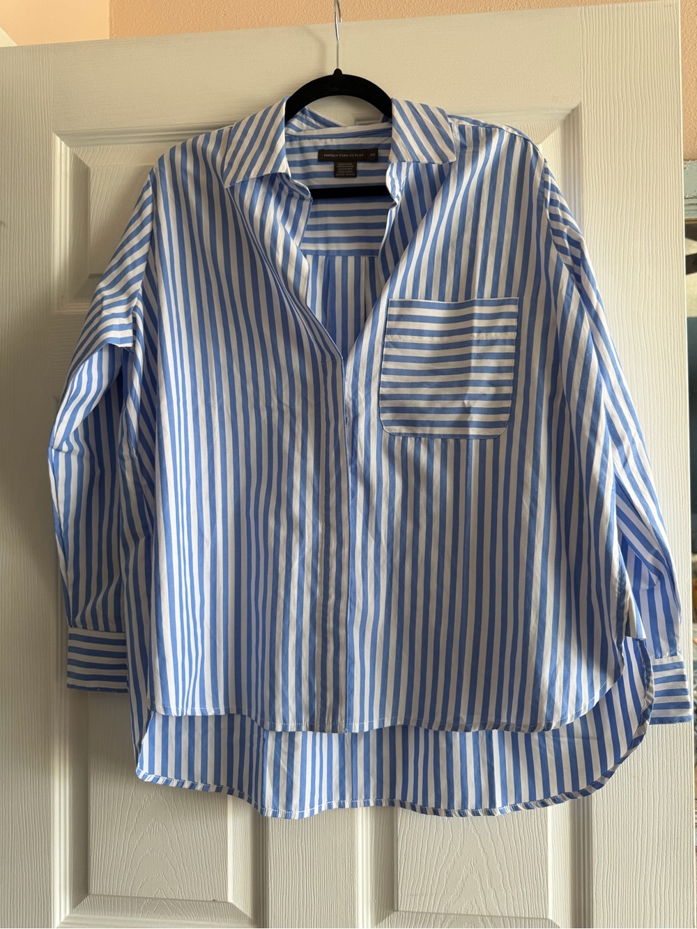 French Connection Blue and White Striped Button-Down Shirt